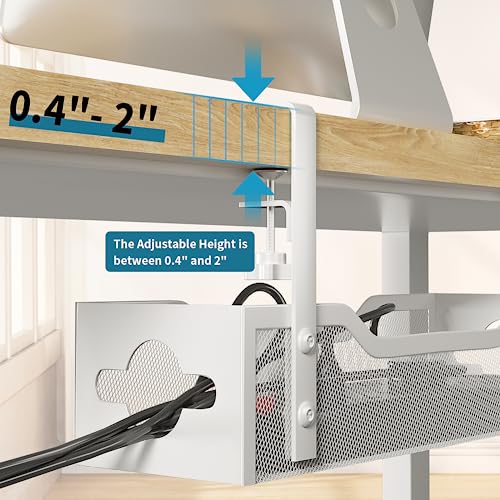 Under Desk Cable Management Tray No Drill, 13.38'' Metal Tray with Clamp for Wire Management, Litwaro Cord Organizer Home Office Damage to Standing Desk, White - color: White, size: 13.38"