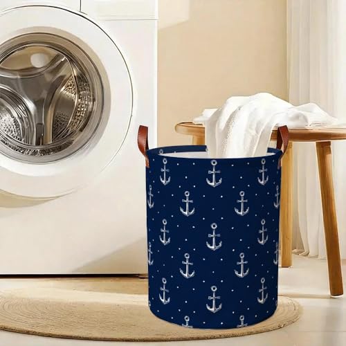 Laundry Basket 15.75 x 15.75 x 19.7 Inch Oxford Fabric Clothes Hamper with Nautical Anchor Pattern Foldable Laundry Storage Bin with Handles for Bedroom Bathroom Dorm Dirty Clothes Organizer - color: Colorful579