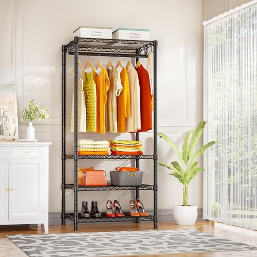Ulif H4 Mini Portable Closet, 4 Tiers Freestanding Clothing Garment Rack for Small Space, Metal Clothes Wardrobe System for Bedroom, 23.6" W x 14" D x 76.4" H, Load 502 lbs, Black - color: Black, size: H4 Mini