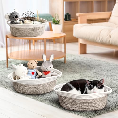 2 Pack Small Woven Basket with Gift Bags and Ribbons, Empty Decorative Gift Chest Box, Cute Baby Gift Basket for Nursery, Cotton Rope Room Shelf Storage Basket with Handles, All 12"x 8"x 5",Brown - color: Brown