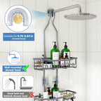Shower Caddy, Upgraded Extended Length Shower Caddy Over Showerhead No Blocking to Showerhead, Rustproof Bathroom Organizers and Storage with Hooks Shampoo Soap Holder, Large Hanging Caddy - color: Grey - 2 Tier - Standard