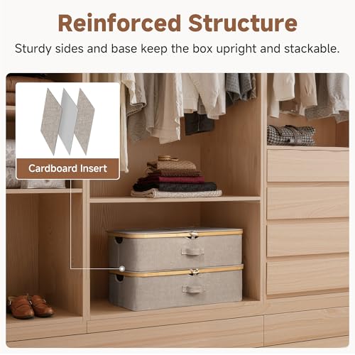 StorageWorks Underbed Storage Containers with Lids, 2-Pack 7" Low Profile Under Bed Storage Box with Bamboo Frame for Clothes, Bedding, Blankets and Shoes, 42L Sturdy Fabric Organizer, Taupe - color: Taupe, size: 2