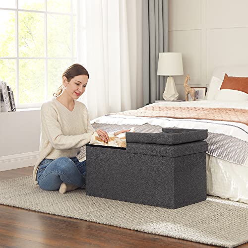 SONGMICS MAZIE Collection - 30 Inches Storage Ottoman, Foldable Storage Bench with Flipping Lid, 660 lb Load Capacity, for Entryway, Living Room, Bedroom, Dark Gray ULSF46GYZ - color: Dark Gray, size: 15"D x 30"W x 15"H