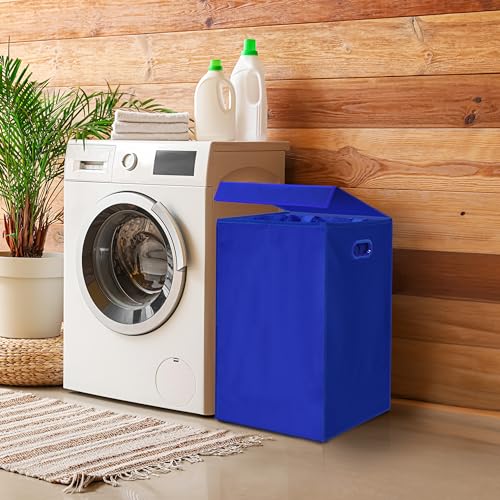 Simple Houseware Foldable Laundry Hamper Basket with Lid, Dark Blue - color: Dark Blue