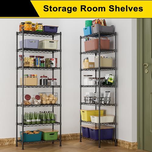 GIOTORENT 7-Wire Garage Shelving Storage Shelves, Kitchen Storage Adjustable Shelf, Metal Shelves 1400Lbs Capacity 24" W x 14" D x 71.6" H for Laundry Bathroom Pantry Closet, Black - color: Black, size: 14.0D x 24.0W x 71.6H (7Tier)