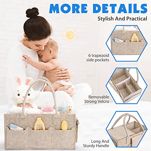 Maliton Baby Diaper Caddy Organizer with Handles, Felt Caddy for Changing Table, Newborn Essentials Bin with Lid - color: Khaki with lid, size: Large