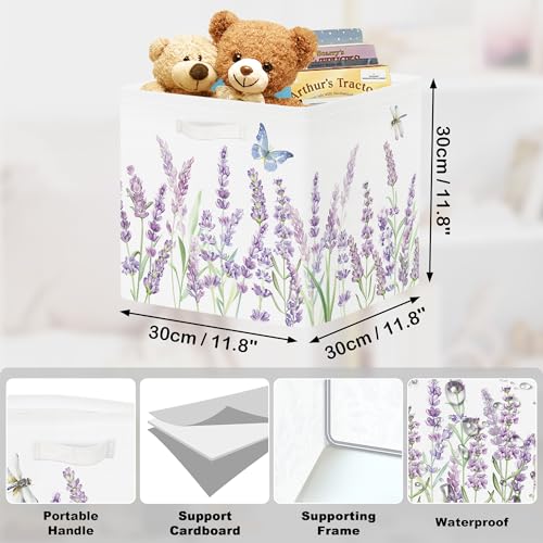 11.8" Wild Flower Storage Cube Organizer Set 3Pcs Clothes Storage Basket Bin for Closet Shelf Garden Butterfly Nursery Kid Room Book Toy Chest, Lavender - color: Lavender