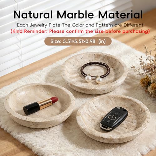 Jewelry Dish 5.5"x5.5",Natural Travertine Stone Trinket Dish - Round Decorative Vanity Tray for Jewelry, Keys, and Small Accessories, Countertop Organizer for Bathroom, Bedroom, Entryway - color: A1