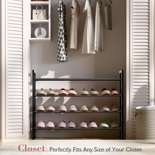 Bumusty 4-Tier Expandable Shoe Rack for Closet, 18“-33” Adjustable Shoe Rack for Small Space, Small Shoe Organizer for Front Door, Sturdy Metal, Black - color: Black, size: 4-Tier