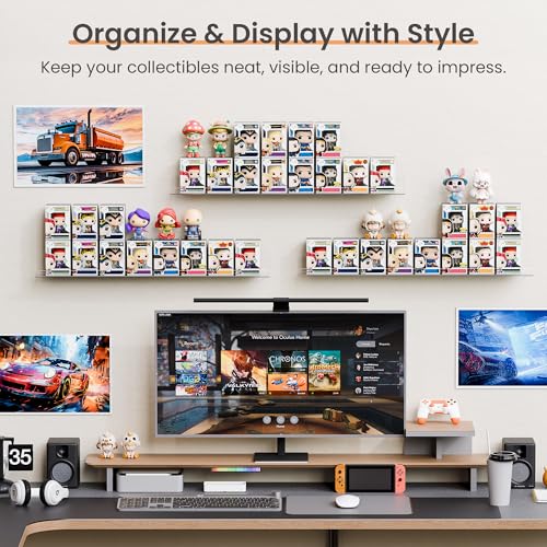 upsimples 6 Pack Acrylic Shelves for Wall Storage, 15" x 4“ Floating Bookshelves for Kids, Display Shelf Organizer for Bathroom, Bedroom, Living Room, Kitchen, Room Decor, Clear - size: 15x4"