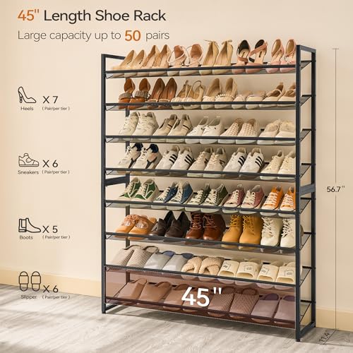 Nunsino Shoe Rack, Large Metal Shoe Organizer,Max Holds 50 Pairs,8 Tier Shoe Storage Shelf for Garage,Closet,Entryway, Black - color: Black, size: 8 Tier