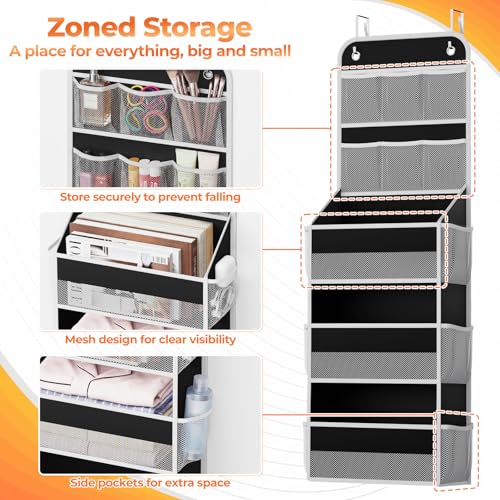 SpaceHacks 5-Tier Over the Door Organizer with Mesh Pockets, Baby Nursery Storage for Closet, Bathroom and Bedroom, Adjustable Hanging Closet Organizer for Cosmetics, Books and Essentials (Black) - color: Black, size: 5-Tier