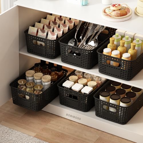 Black Plastic Storage Basket for Organizing 12 Pack Small Storage Bins Container for Shelves, Shelf Baskets with Handles for Classroom, Closet, Pantry Organization - color: Black