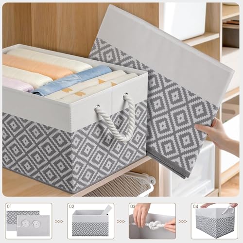 StorageTastic Storage Bins, 3-Pack Large Storage Box with Rope Handles, Collapsible Storage Basket for Organizing Books, Clothes, Rhombic Grey - color: Rhombic Grey, size: 15" x 10" x 9.5" (3 Pack)