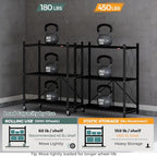 DEANIC 3 Tier Foldable Storage Shelves with Wheels, Kitchen Appliance Stand, Freestanding Metal Wire Shelf Rack, No Assembly Organizer Rolling Cart for Garage, Basement, Pantry (Black) - color: Black