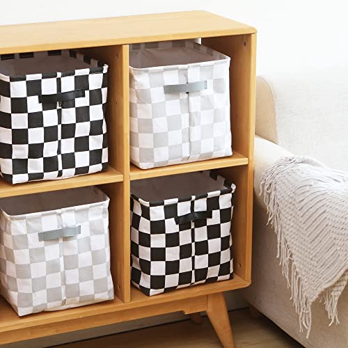 Hinwo 3-Pack Cubic Organizer Shelf Bins, Canvas Fabric Storage Baskets with Handles, 22L/5.8-Gal Square Storage Bins, Cubes, Collapsible Storage Box, 11 x 11 x 11 Inches (S, Grey Checkerboard) - color: Grey Checkerboard, size: S/11 x 11 x 11"/3-Pack