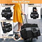 HODRANT Large Rolling Cleaning Caddy with Detachable Trolley & Lid, Cleaning Cart on Wheels with Shoulder Strap & Handles, Cleaning Supplies Organizer with Multi Pockets for Cleaning Tools Storage
