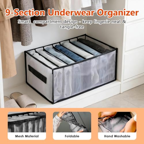 7 Grid Drawer Organizer Clothes Storage Box with Handle Large Capacity Fabric Dresser Organizer for Jeans Shirts Closet Use - color: 7 Grid Black