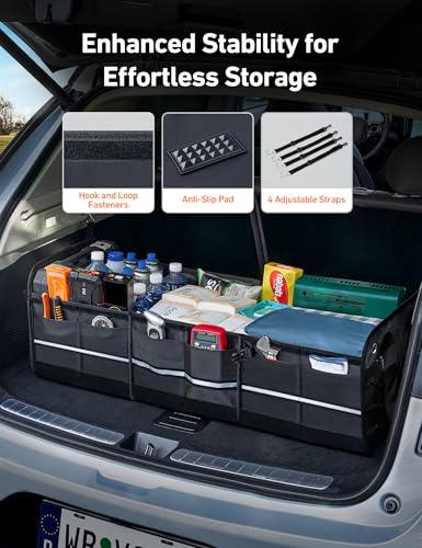 AstroAI Car Trunk Organizer Storage Large for SUV, Truck, Pickup, Collapsible Trunk Organizer Portable Storage Box with Cooler Bag, Foldable Cover, Nylon Handles, PU Bottom and PE Plate