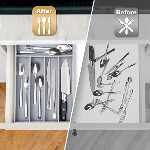Besilord Bamboo Silverware Holder - Drawer Organizer with 5 Slots (Gray) - color: Gray, size: 5 Slots