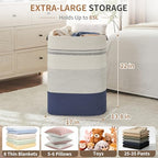 AINUOQI Large Laundry Basket - Tall Woven Rope Laundry Hamper with Leather Handles - Dirty Clothes hamper for Living room, Bedroom, 17" X 13.8" X 22", Dark Blue & White - color: Dark Blue & White, size: 85L