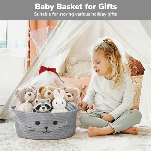 13.8" x 6" Cat Toy Basket, Woven Basket for Living Room Home Décor, Medium Empty Gift Baskets for Nursery, Cotton Rope Baskets for Cats Bed, Grey - color: Gray, size: 13.8"W x 6"H