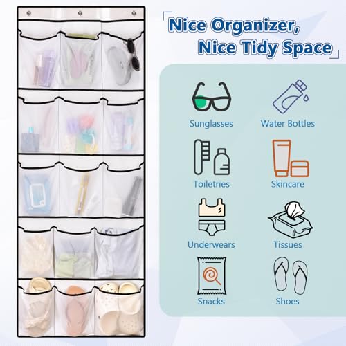 Over The Door Cruise Ship Organizer - Cruise Ship Magnetic Door Organizer with 15 Size-Graded Pockets, Hanging Magnetic Cruise Storage Shoe Rack for Cabin, 2025 Cruise Essential, 9 Hooks(White) - color: white