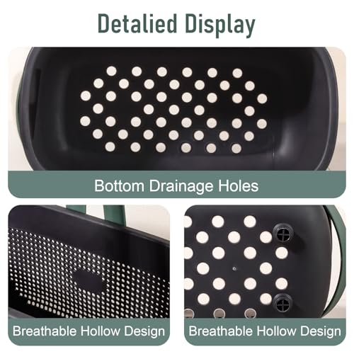 JiatuA Plastic Storage Basket with Handle Portable Shower Caddy Tote Organizer Basket Bin for Bathroom Kitchen Dorm Room Bedroom, Black Green - color: Black Green, size: Large