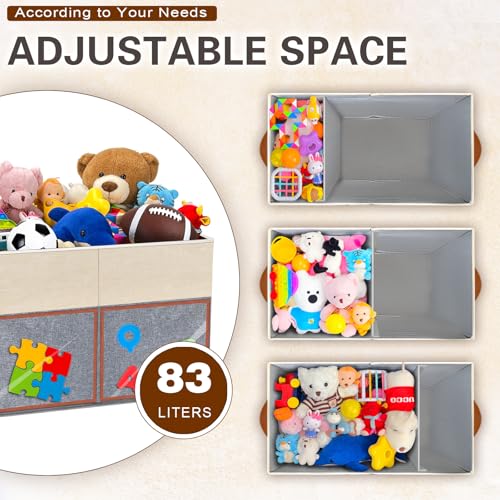 2 Pack Large Toy Storage Box with Clear Lids Collapsible Toys Chest Organizer Bin Basket with Adjustable Dividers for Kids Boys Girls Living Room Nursery Playroom Closet Beige and Grey - color: Beige and Grey, size: 2 Pack