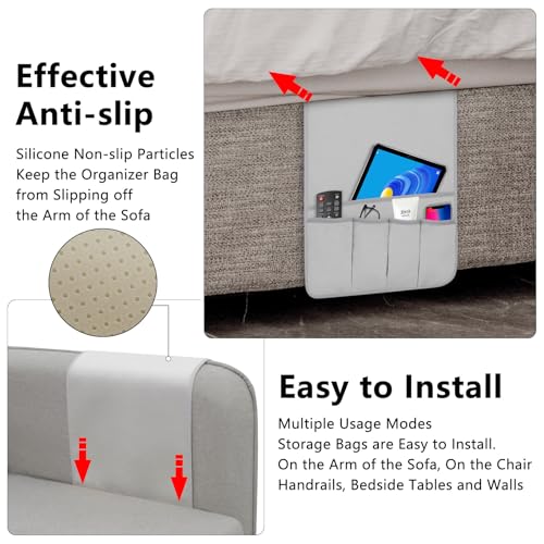 Remote Control Holder for Armchair, Couch Caddy Organizer TV Remote Holder for Bed Storage 5 Pockets, Remote Caddy Bedside Organizer Bedside Table Organizer (LightGray, 35"x12.4") - color: LightGray, size: 35"x12.4"