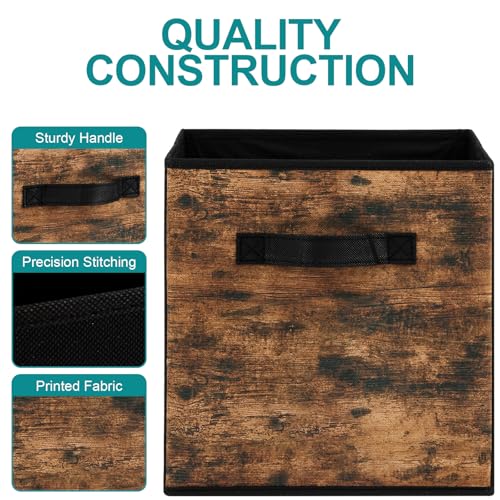 Stero Fabric Storage Cubes, 6 Pack Foldable Storage Bins with Handle, 11 Inch Box for Shelves, Closet, Organizer, Rustic Brown and Black - color: Light Brown and Black, size: 11"-6 Pack
