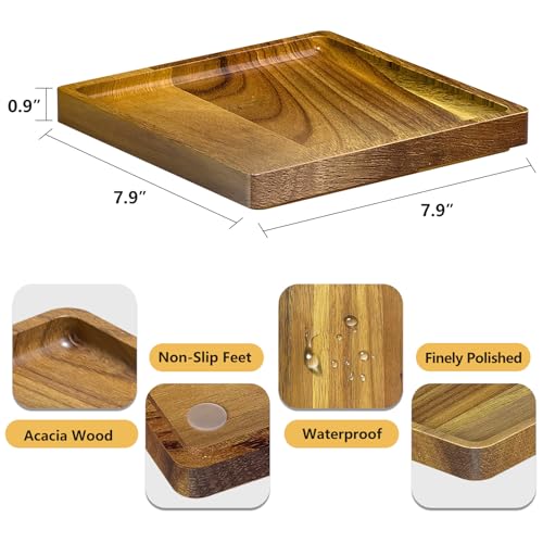 WEENSON Square Acacia Wood Bathroom Vanity Tray for Soap Dispenser, Toiletries, Makeup, Perfume, Decor, Kitchen Tray for Counter Salt Spice, Toilet Tank Tray for Candle, Nightstand 7.9"x7.9" - color: Acacia, size: 7.9" x 7.9" x 0.8"