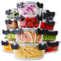 HOMBERKING 24pc Borosilicate Glass Food Storage Containers with Lids, Glass Meal Prep Containers with Leak Proof Snap Lock, Airtight Bento Lunch Boxes, Kitchen Storage (12 lids & 12 Containers)-Black - color: Deep Black