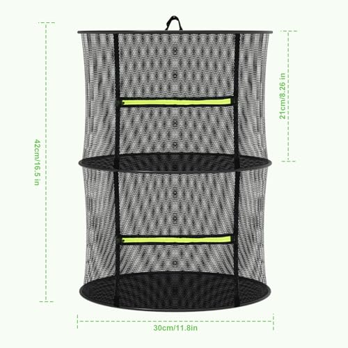 MEKOLIFE 2 Layer Herb Drying Rack, Collapsible Mesh Drying Rack, Small Hanging Drying Net with Green Zipper & Hooks, Indoor Outdoor for Drying Herbs, Socks, Underwear, Seafood & Camping Food (11.81") - size: 2 Layers