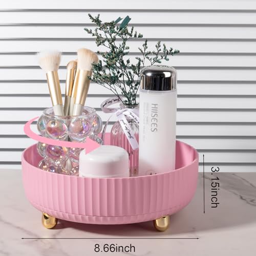 Anyoifax Makeup Perfume Organizer Tray 360 Degree Rotating Lazy Susan Skincare Lotion Organizer Spinning Cosmetics Storage for Dresser, Vanity, Bathroom Countertop, Small Pink - color: Pink, size: 9 "