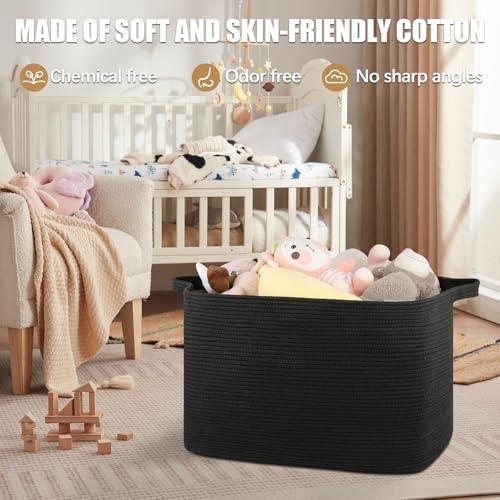 OIASKET 118L Extra Large Blanket Basket, 24.8"x17.7"x16.2" Woven Rope Baskets for Storage, Nursery Blanket Storage for Living Room, Toy Basket with Handle Organizing Comforter Cushions Pillows, Black - color: Black