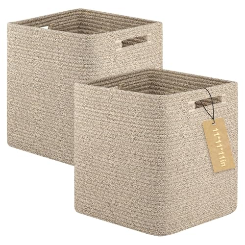 OIAHOMY Storage Cubes, 11 Inch Cube Organizer, Collapsible Storage Bins, Baskets for Organizing, Bins for Shelves-Brown, 2-PACK - color: Brown, size: 2Pcs-11*11*11inch