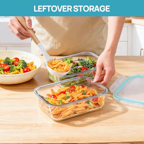 Vtopmart 2Pack 1500ml/50.7oz Large Glass Storage Containers with Lids, Meal Prep Food Container Set with Snap Airtight Lid for Baking, Microwave, Oven, Leak Proof, for Freezer, Dishwasher, Green - color: Green, size: 50.7oz