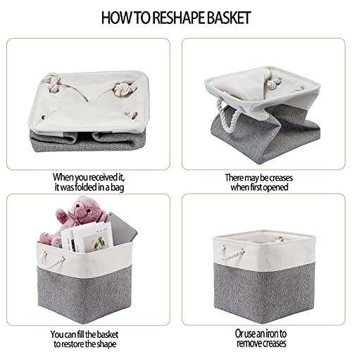 MidmmVick 13 x 13 Inch Cube Storage Bins, 4 Pack Large Collapsible Fabric Storage Bin with Ropes, Foldable Storage Cubes for Home, Office,Closet, Clothes, Toys Organizer (White & Grey) - color: White&Grey-13"x13"x13"