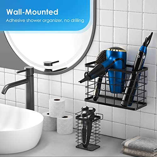 Hair Tool Organizer, Dryer Holder, 3 in 1 Blow Bathroom Organizer Wall Mounted/Cabinet Door for Flat Iron, Curling Straightener, Care & Styling Tools Storage Basket - color: Black
