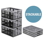 CleverMade Collapsible Utility Crate, Stone, 1PK - 32L (8 Gal) Collapsible Storage Bins, Holds 40lbs Per Bin - Plastic Stackable Grated Wall Utility Containers, CleverCrates Baskets