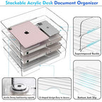 Paper Organizer Letter Tray, 4 Pack Acrylic Stackable Desk File Organizer,Versatile Clear Office Organizer for File Paper, Ipad, Letter, A4 Office File, Books, Notes, Etc
