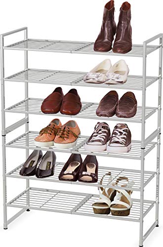 Simple Houseware 3-Tier Stackable Shoes Rack Storage Shelf, Silver - color: Silver, style: Wired Grid Panel