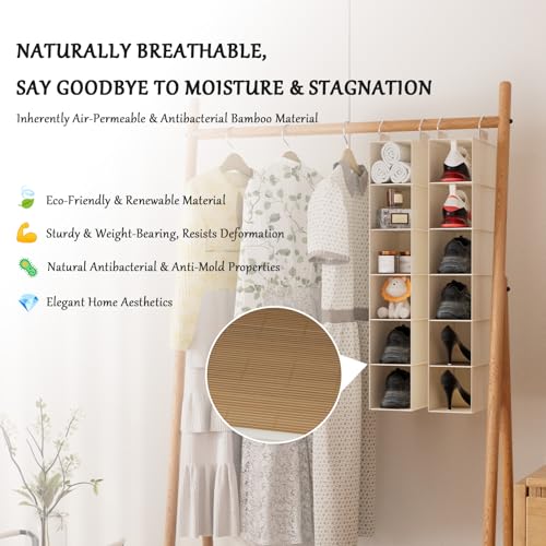 VERONLY Hanging Closet Shelf Shoe Organizer Set of 2 with Woven Bamboo Shelves,11.5 x 31.5 x 5.5 in, 6-Tier Design for Space-Saving Storage,Beige - style: Beige 2-Piece Narrow Hanging Set