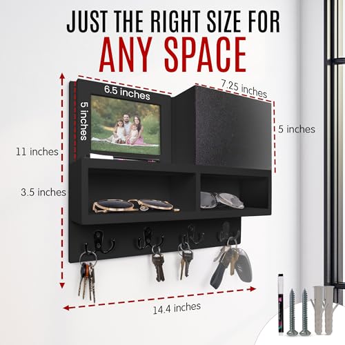 Spacelog Key and Mail Holder for Wall with Chalkboard – Magnetic Photo Frame Key Holder Wall Mount, Black, Dual Storage & Cupboards Mail and Key Organizer for Wall - color: Black