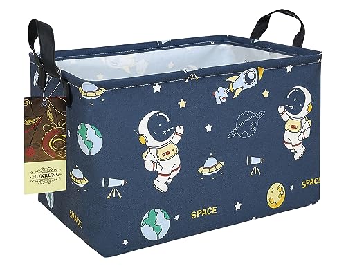 HUNRUNG Rectangle Storage Basket Cute Canvas Organizer Bin for Pet/Children Toys, Books, Clothes Perfect for Rooms/Playroom(Rec-Blue Space Astronaut) - color: Rec-Blue Space Astronaut
