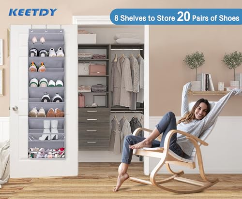 KEETDY Over The Door Shoe Organizer Fit 20 Pairs Sneakers Large Hanging Shoe Rack for Closet Door, Deep Shoe Storage Holder for Boots, Heels, Grey - color: Grey, size: 64"