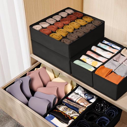 Drawer Organizer Clothes, 8 Pack Dresser Organizer Bins for Baby Clothes, Underwear Sock, Fabric Closet Organization and Storage Dividers for Nursery Bedroom (48 Compartments, Black) - color: Black, size: 8 Pack