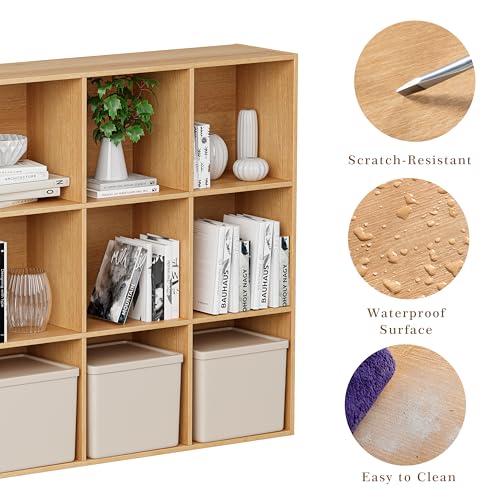 VDNEND Wooden Cube Storage Organizer with Closed Back Panel, 11in Cube Shelf Opening, Bookshelf, Display Shelf,Closet Cabinet for Home and Office (Natural Oak, 12-Cube 35.98L*9.45W*47.72H) - color: Natural Oak, size: 12-Cube 35.98L*9.45W*47.72H