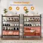 5 Tier Shoe Rack, Shoe Rack for Entryway with Hook, Shoe Organizer with Adjustable Mesh Shelves, Metal Shoe Storage, Closet, Bedroom Living Room Garage - size: 5 Tier